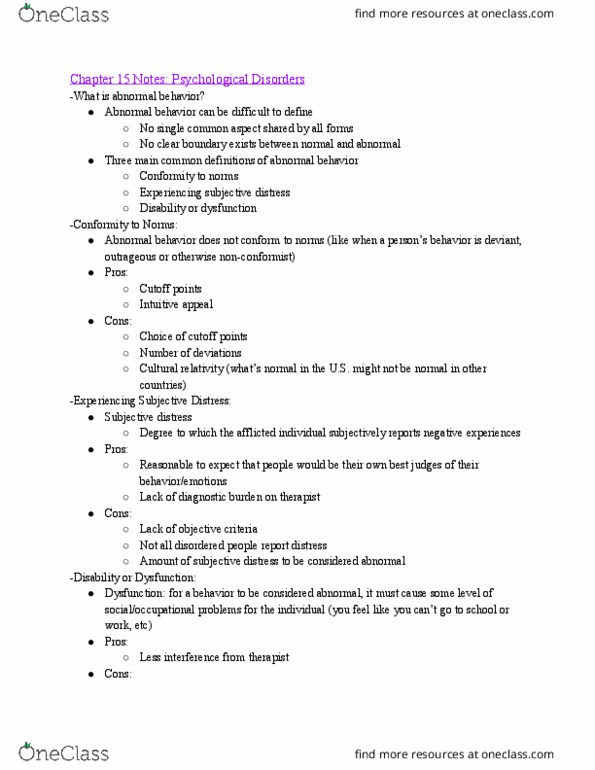 PSY 101 Lecture Notes - Lecture 11: Dissociative Identity Disorder, Generalized Anxiety Disorder, Panic Disorder thumbnail