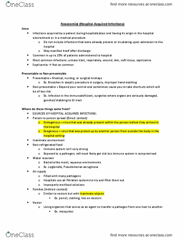 HSS 1100 Lecture Notes - Lecture 10: Urinary Catheterization, Hospital-Acquired Infection, Sepsis thumbnail