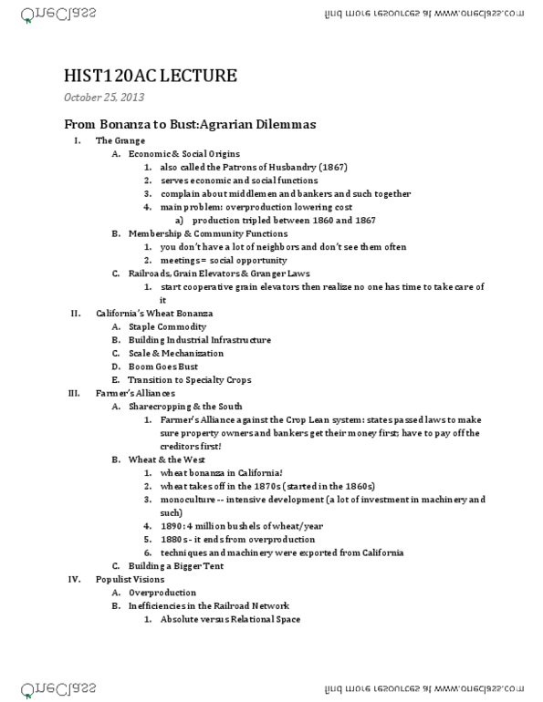 HISTORY 120AC Lecture Notes - Desert Land Act, Silver Standard, Overproduction thumbnail