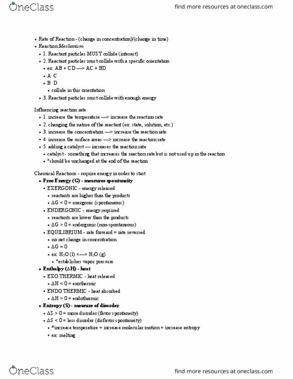 CAS CH 171 Lecture Notes - Lecture 3: Reaction Rate, Endergonic Reaction, Enthalpy thumbnail