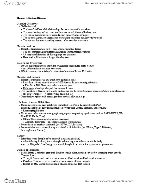 CAS BI 114 Lecture Notes - Lecture 3: Edwin Chadwick, Diabetes Mellitus Type 1, Zoonosis thumbnail