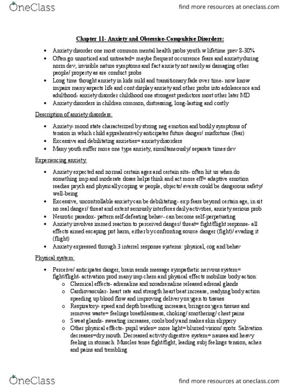 Psychology 2042A/B Chapter Notes - Chapter 11: Separation Anxiety Disorder, Panic Disorder, Anxiety Disorder thumbnail