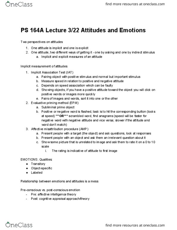 POL SCI 164A Lecture Notes - Lecture 17: Implicit-Association Test, Appraisal Theory, Preconscious thumbnail