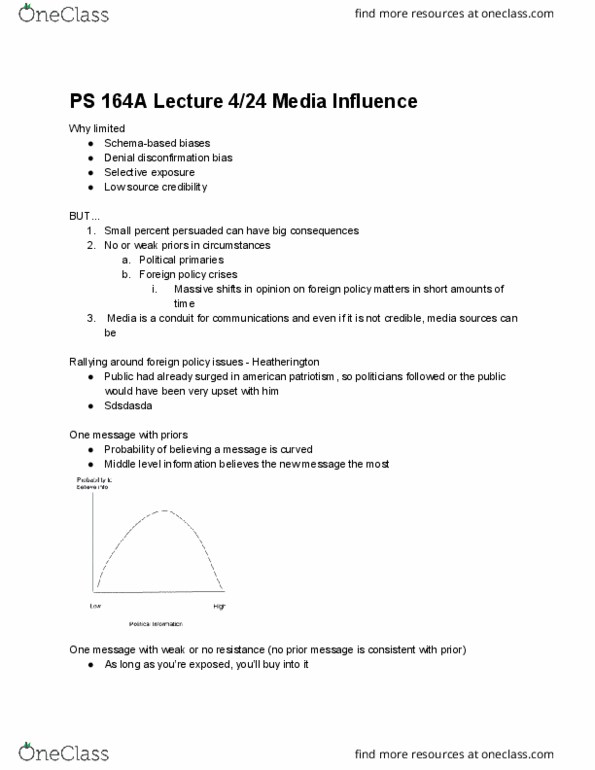 POL SCI 164A Lecture Notes - Lecture 24: Diegesis, Confirmation Bias, Soft Media thumbnail