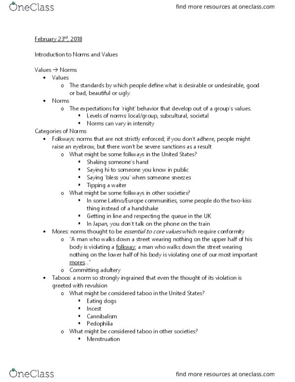 SOC 101 Lecture Notes - Lecture 11: Pedophilia, Incest, Menstruation thumbnail