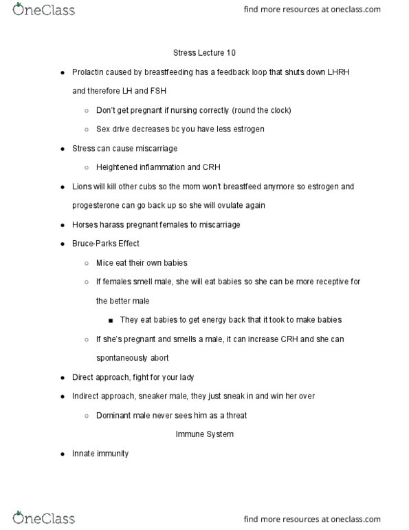 BIO SCI 47 Lecture Notes - Lecture 10: Innate Immune System, Gonadotropin-Releasing Hormone, Miscarriage thumbnail