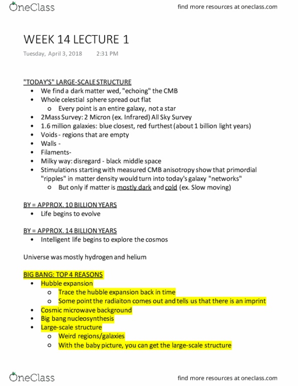 PHYS 190 Lecture Notes - Lecture 24: Big Bang Nucleosynthesis, Cosmic Microwave Background, Big Crunch thumbnail