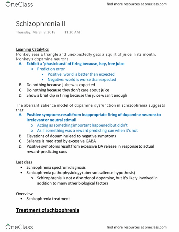 PSYC 210 Lecture Notes - Lecture 15: Pharmacotherapy, Schizophrenia, Antipsychotic thumbnail