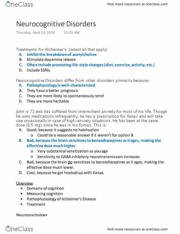 PSYC 210 Lecture Notes - Lecture 22: Sequela, Alprazolam, Benzodiazepine thumbnail