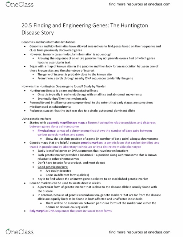 BIOL 142 Chapter Notes - Chapter 20.5: Genetic Marker, Bioinformatics, Genetic Recombination thumbnail