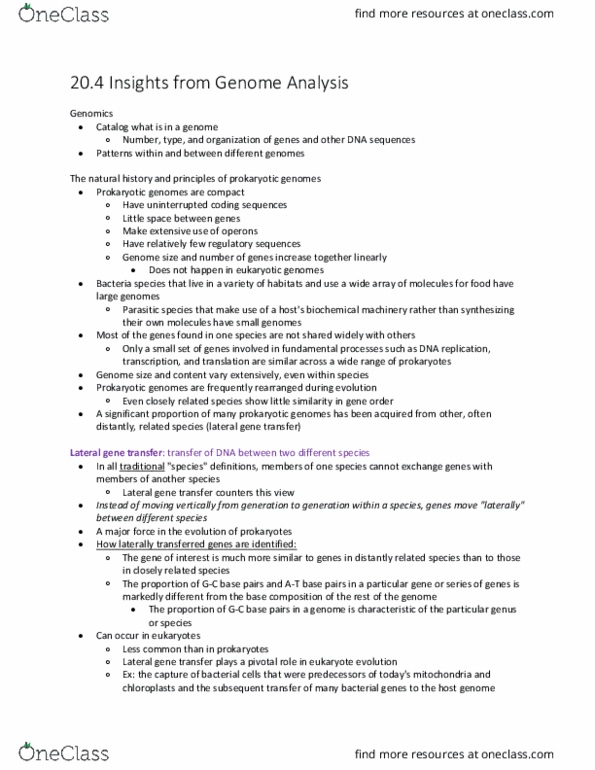 BIOL 142 Chapter Notes - Chapter 20.4: Horizontal Gene Transfer, Genome Size, Dna Replication thumbnail