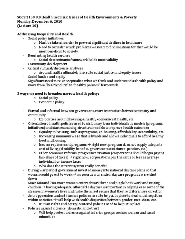 SOSC 2150 Lecture Notes - Cohousing, Progressive Tax, Biomedicine thumbnail