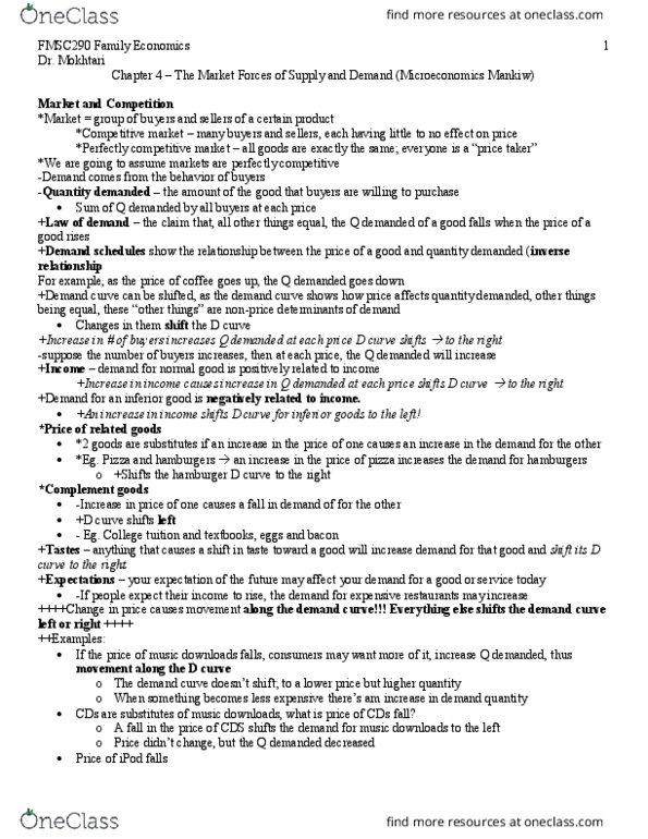 FMSC 290 Chapter Notes - Chapter 4: Demand Curve, Market Power, Perfect Competition thumbnail