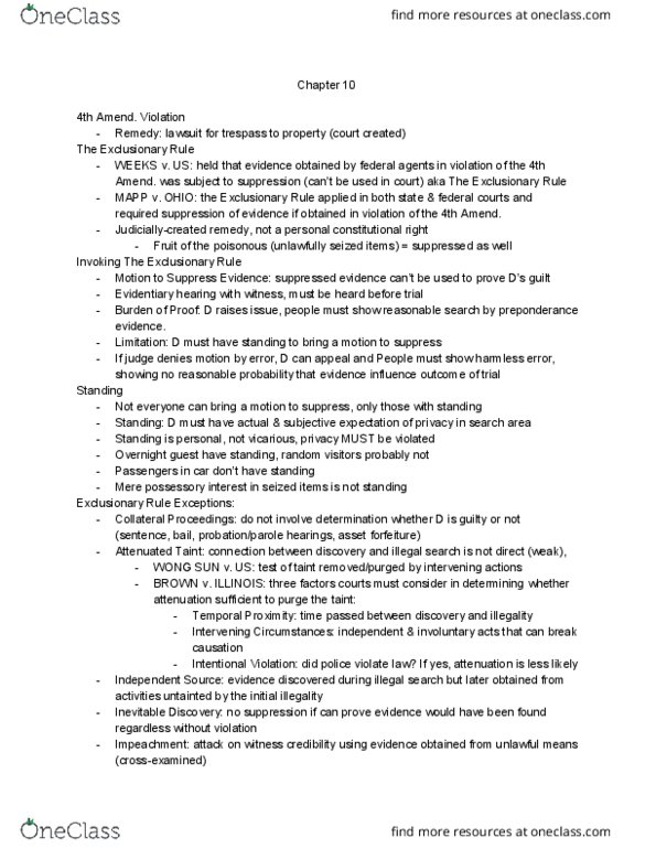 CRJU 350 Lecture Notes - Lecture 10: Exclusionary Rule, Harmless Error, Perjury thumbnail