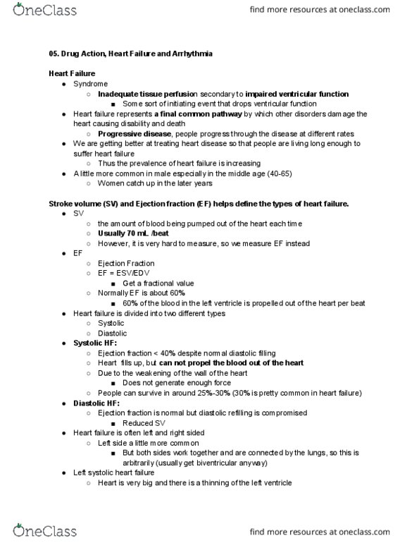 Pharmacology 3620 Lecture Notes - Lecture 31: Diastolic Heart Failure, Ejection Fraction, Heart Failure thumbnail