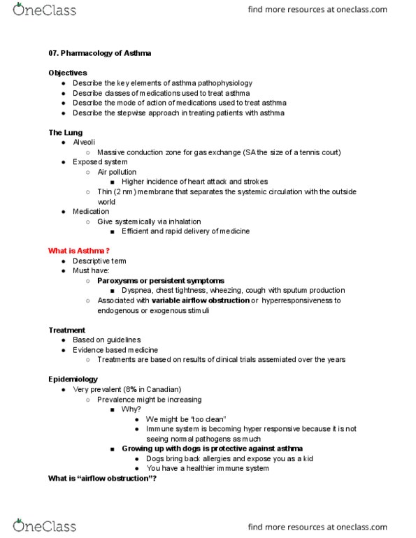 Pharmacology 3620 Lecture Notes - Lecture 33: Evidence-Based Medicine, Asthma, Sputum thumbnail