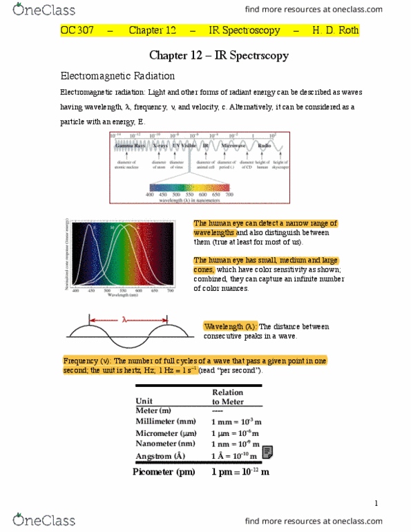 01:160:307 Lecture Notes - Lecture 12: Infrared Spectroscopy, Radiant Energy, Picometre thumbnail