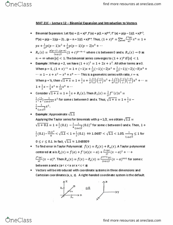 MAT 21C Lecture Notes - Lecture 12: Binomial Series, Cartesian Coordinate System, Ellipse thumbnail