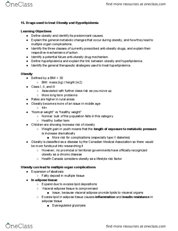 Pharmacology 3620 Lecture Notes - Lecture 41: Anti-Obesity Medication, Canadian Medical Association, Adipose Tissue thumbnail