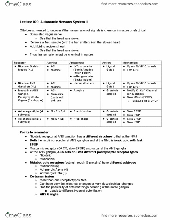 Physiology 2130 Lecture Notes - Lecture 29: Autonomic Nervous System, Muscarinic Acetylcholine Receptor, Otto Loewi thumbnail