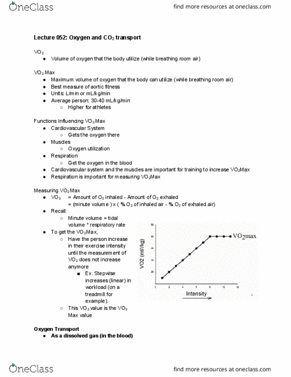 Physiology 2130 Lecture Notes - Lecture 52: Vo2 Max, Exercise Intensity, Circulatory System thumbnail