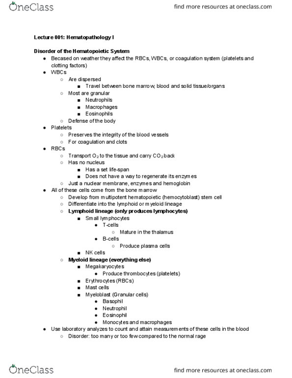 Pathology 3500 Lecture Notes - Lecture 16: Pure Red Cell Aplasia, Bone Marrow Failure, Aplastic Anemia thumbnail