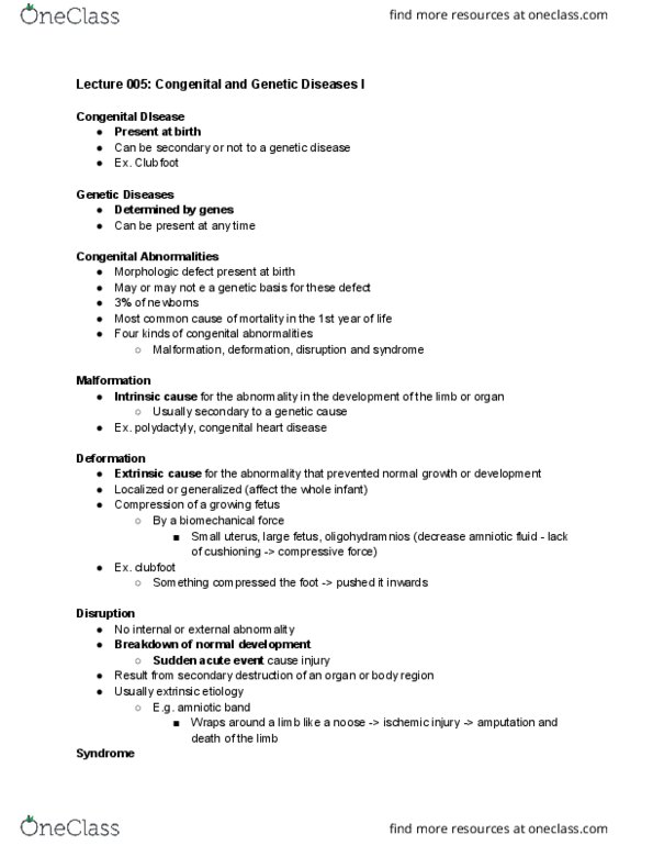 Pathology 3500 Lecture Notes - Lecture 20: Congenital Heart Defect, Club Foot, Oligohydramnios thumbnail