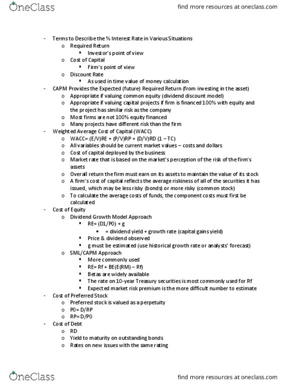 FIN-3403 Lecture Notes - Lecture 14: Dividend Discount Model, Dividend Yield, United States Treasury Security thumbnail