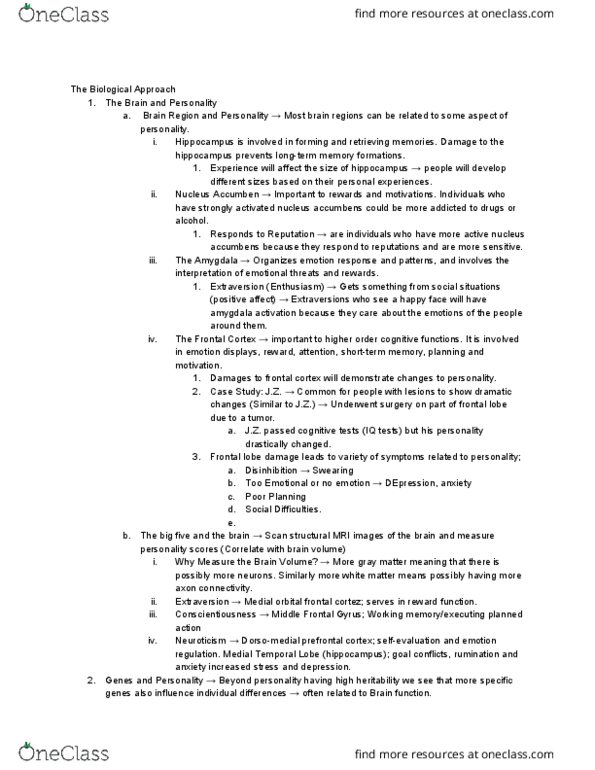 PSYCO105 Lecture Notes - Lecture 3: Temporal Lobe, Nucleus Accumbens, Frontal Lobe thumbnail