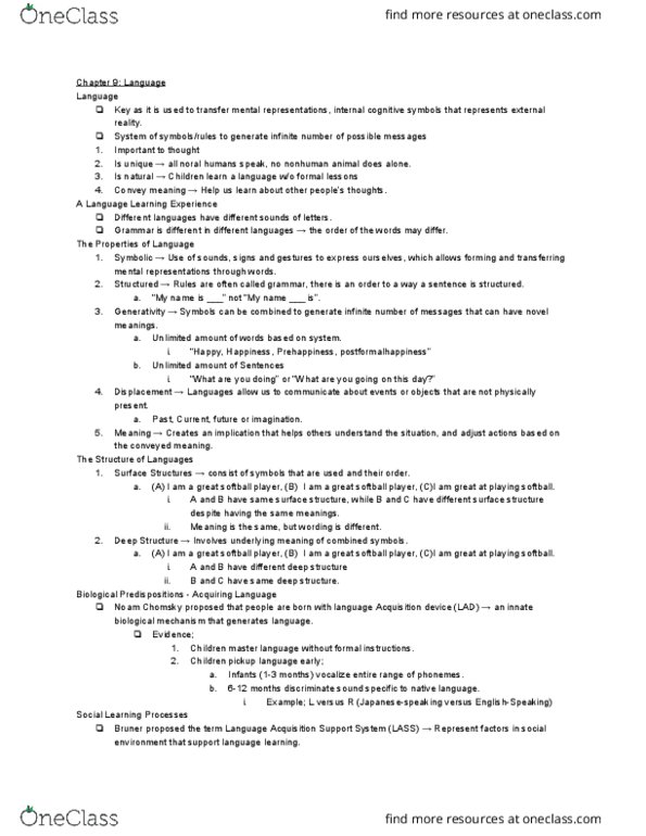 PSYCO105 Lecture Notes - Lecture 20: Noam Chomsky, Deep Structure And Surface Structure, Categorical Logic thumbnail