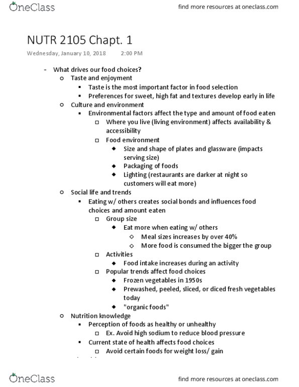 NUTR 2105 Lecture Notes - Lecture 1: Frozen Vegetables, Coconut Oil, Nutritional Genomics thumbnail