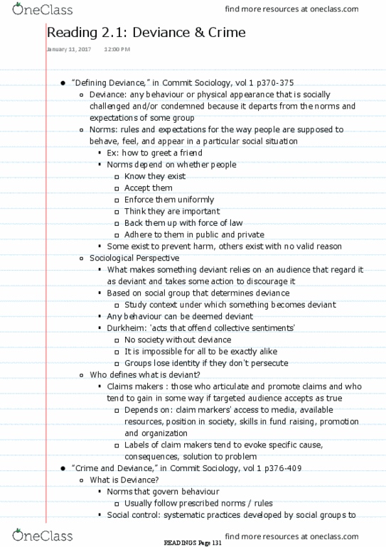 SOC101Y1 Chapter 12: Deviance and Crime thumbnail