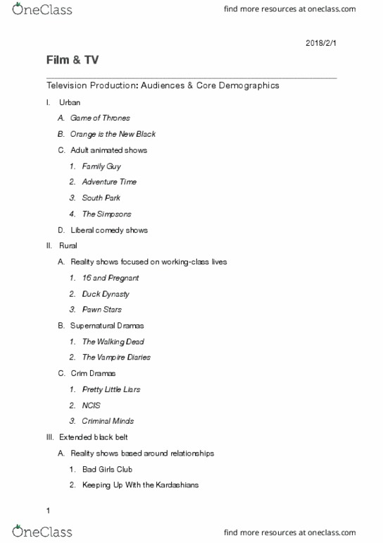 COM CO 101 Lecture Notes - Lecture 4: Pawn Stars, Duck Dynasty, The Cw thumbnail