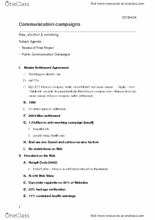 COM CO 101 Lecture Notes - Lecture 7: Tobacco Master Settlement Agreement, Joe Camel, 3 Women thumbnail