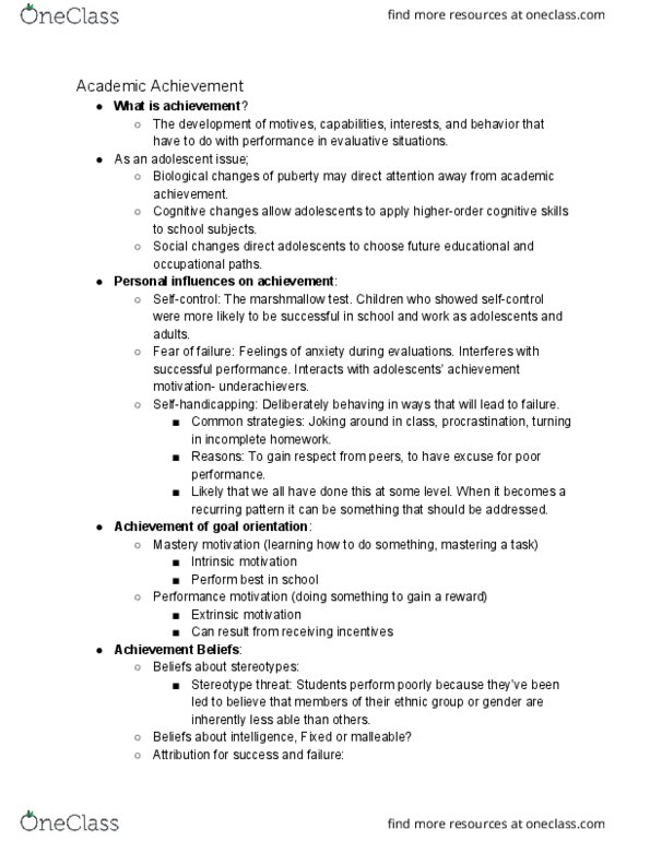 ED PSYCH 321 Lecture Notes - Lecture 22: Motivation, Stereotype Threat, Achievement Orientation thumbnail