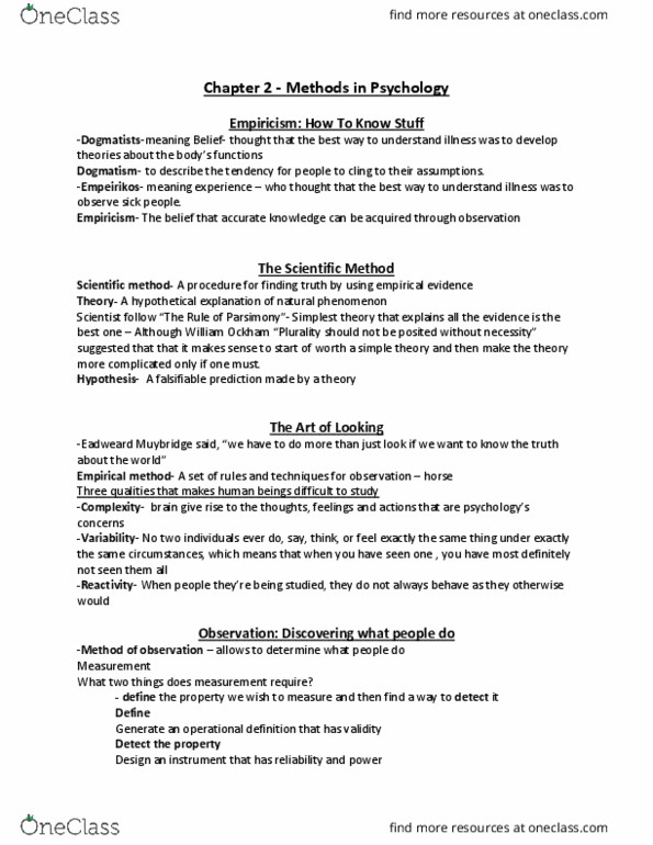 PSYC 1200 Chapter Notes - Chapter Chapter 2: Eadweard Muybridge, Demand Characteristics, Operational Definition thumbnail