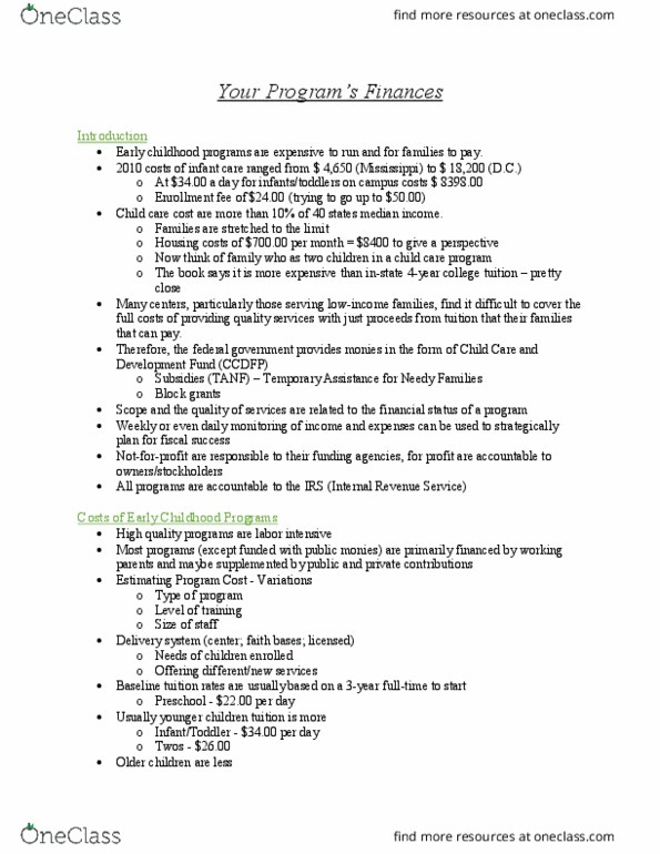 FCSE 3120 Lecture Notes - Lecture 16: Temporary Assistance For Needy Families, Child Care, Early Head Start thumbnail