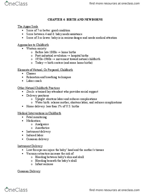 CFD 1450 Lecture Notes - Lecture 33: Caesarean Section, Natural Childbirth, Apgar Score thumbnail