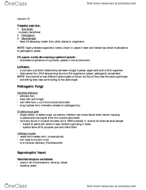 MICR 302 Lecture Notes - Lecture 13: Corn Smut, Cryptococcosis, Immunodeficiency thumbnail