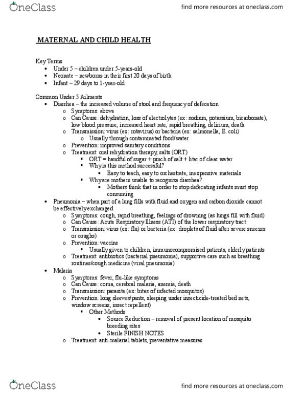 SAR HS 325 Lecture Notes - Lecture 2: Oral Rehydration Therapy, Viral Pneumonia, Insect Repellent thumbnail