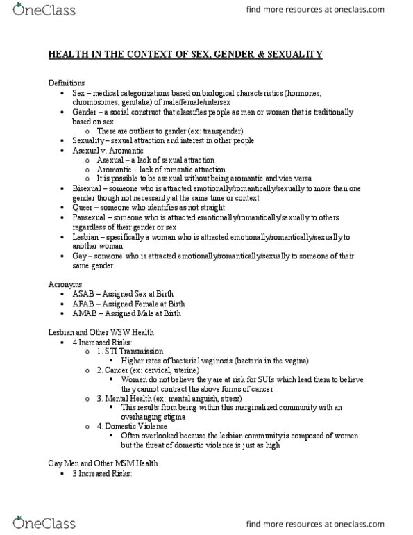 SAR HS 325 Lecture Notes - Lecture 8: Sex Assignment, Romantic Orientation, Pansexuality thumbnail