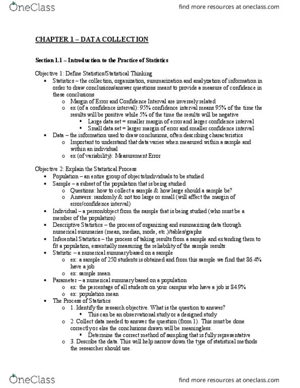 CAS MA 115 Lecture Notes - Lecture 1: Confidence Interval, Regional Policy Of The European Union, Simple Random Sample thumbnail