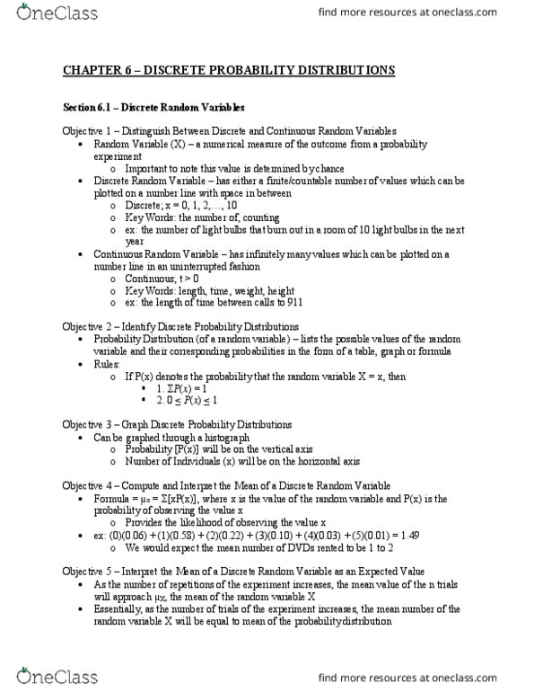 CAS MA 115 Lecture Notes - Lecture 6: Random Variable, Regional Policy Of The European Union, Simple Random Sample thumbnail