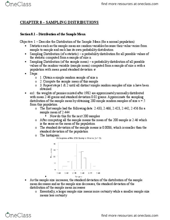 CAS MA 115 Lecture Notes - Lecture 8: Simple Random Sample, Standard Deviation, Sampling Distribution thumbnail