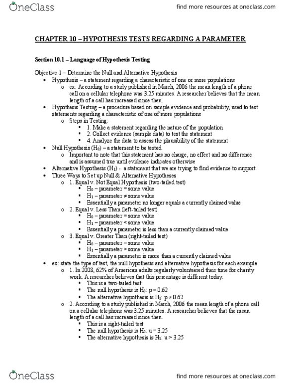 CAS MA 115 Lecture Notes - Lecture 10: Null Hypothesis, Mobile Phone, Statistical Hypothesis Testing thumbnail