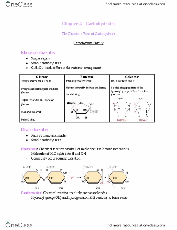 NHM 101 Lecture Notes - Lecture 5: Carbohydrate, Hydroxy Group, Amylase thumbnail