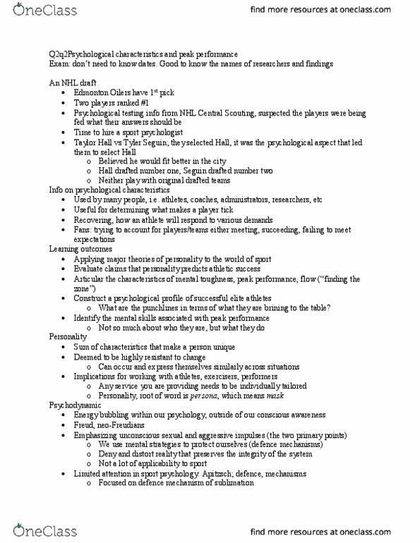 PSYC 3301 Lecture Notes - Lecture 5: Nhl Central Scouting Bureau, Tyler Seguin, Sport Psychology thumbnail