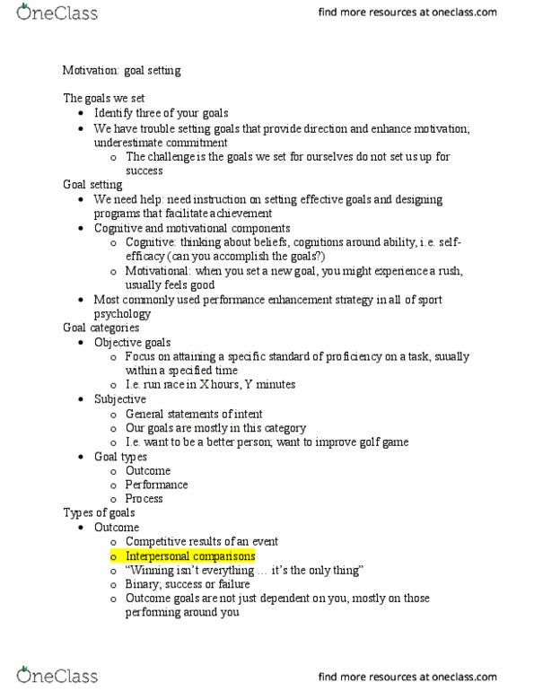 PSYC 3301 Lecture Notes - Lecture 8: Goal Setting, Sit-Up, Ryan Lochte thumbnail