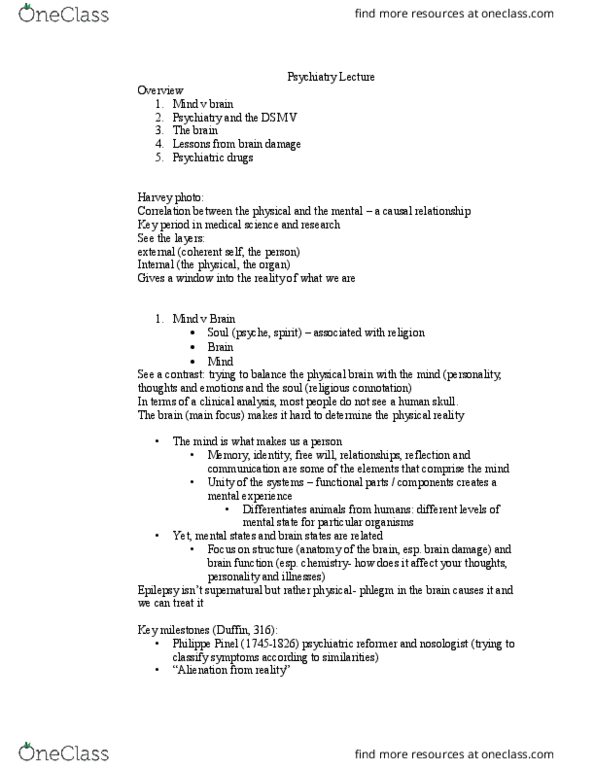 History of Science 2220 Lecture Notes - Lecture 11: Philippe Pinel, Nosology, List Of Psychiatric Medications thumbnail