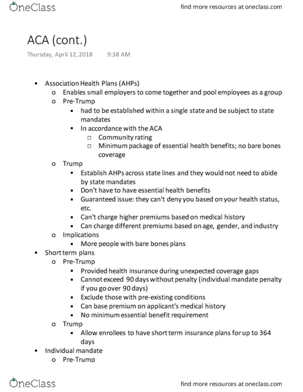 ECON-2350 Lecture Notes - Lecture 14: Essential Health Benefits, Guaranteed Issue, Term Life Insurance thumbnail